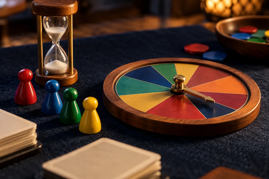 Small tabletop wheel and timer on dark felt
