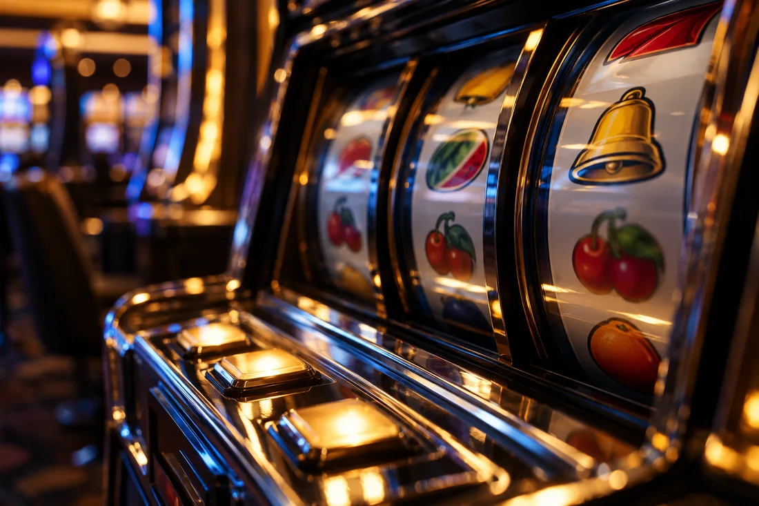 Close-up of unbranded slot machine reels
