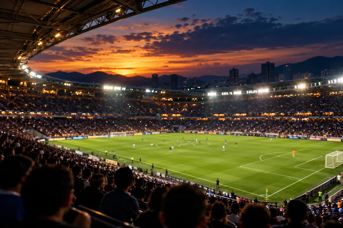 Football stadium at dusk